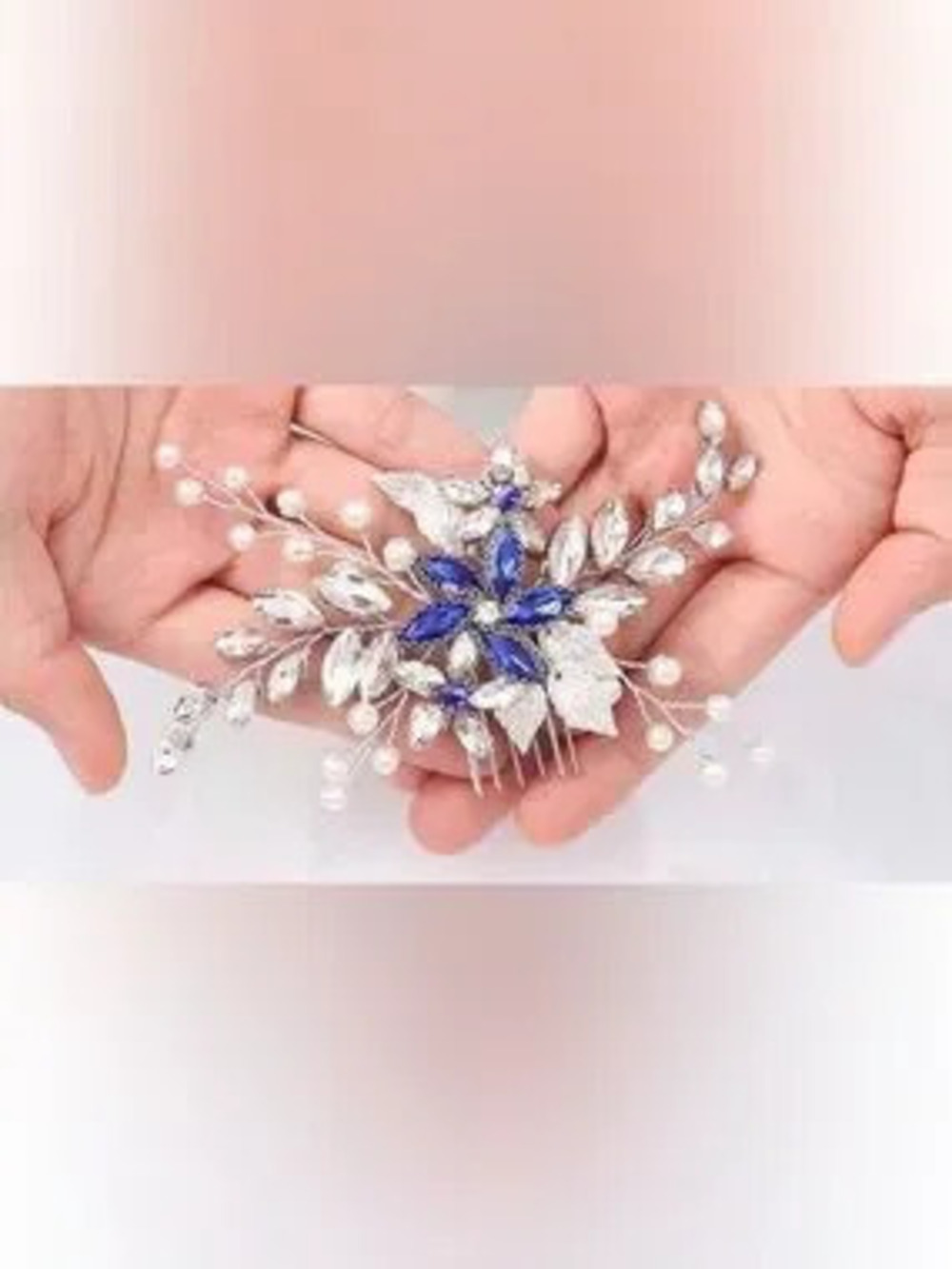 Anthropologie Silver and Cobalt Blue Floral Crystal Brooch